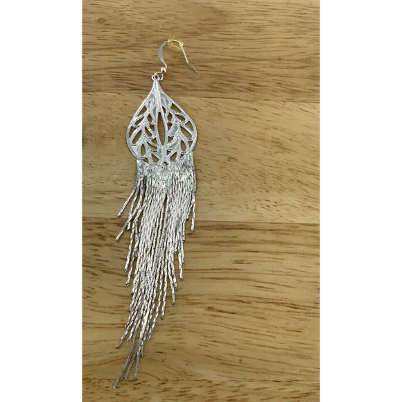 Silver Tone Fringe Tassel Dangle Boho French Hook Fashion Statement Earrings NEW - Picture 4 of 7